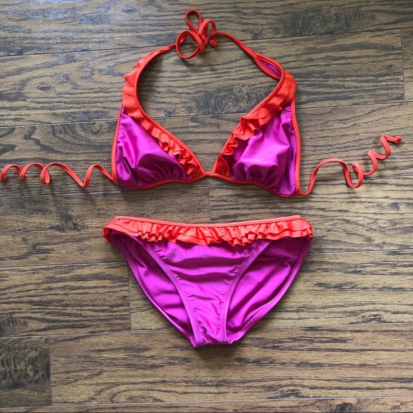 orange ruffle bikini